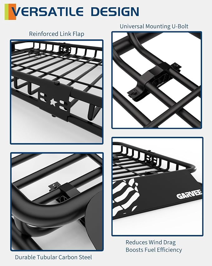 Garvee 46" x 36" Universal Roof Rack Basket, 200 Lbs Capacity Rooftop Cargo Carrier Basket with 15 Cubic Feet (44" x 34") Waterproof Luggage Bag, for Suvs, Trucks, Vehicles