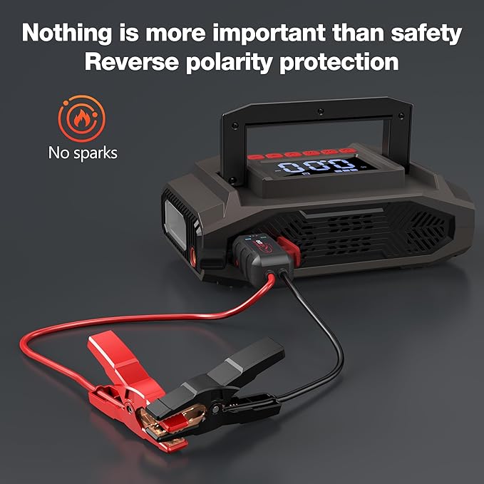 6000A UltraSafe Jump Starter with 160PSI Air Compressor, 12V Car Battery Booster, Portable Jump Box, Power Bank & Jumper Cables, LED Display, LED Light, for 10L Gas & 10L Diesel Engines