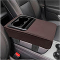 Car Center Console Armrest Pillow, Memory Foam Auto Armrest Box Cover with Cup Holder & Phone Holder, Waterproof Leather Arm Rest Protector Cushion, Interior Car Accessories (Coffee)