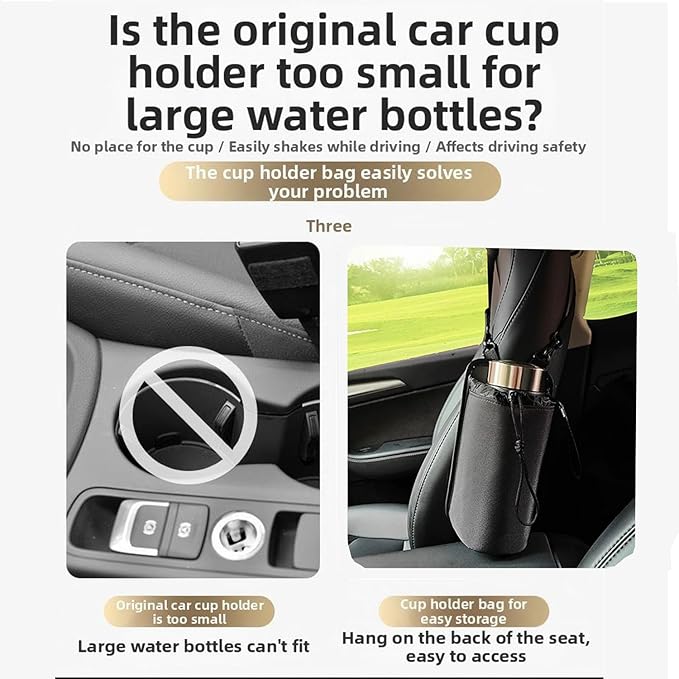 Extra Wide Car Cup Holder Expander - 5.5” Opening & 10” Deep Holds 40oz Tumblers, Soup Thermos & Umbrellas, Adjustable Drawstring Lock, Waterproof Vehicle Organizer