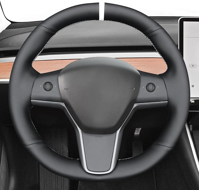 MEWANT Hand Stitched Steering Wheel Cover for Tesla Model 3 2017-2023 / Model Y 2020-2023 for Tesla Model 3/Y Accessories