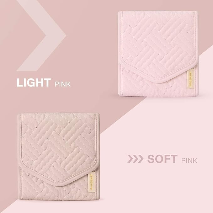 BAGSMART Travel Jewelry Organizer Case Foldable Jewelry Roll for Journey Rings, Necklaces, Earrings, Bracelets,Mini,Light Pin