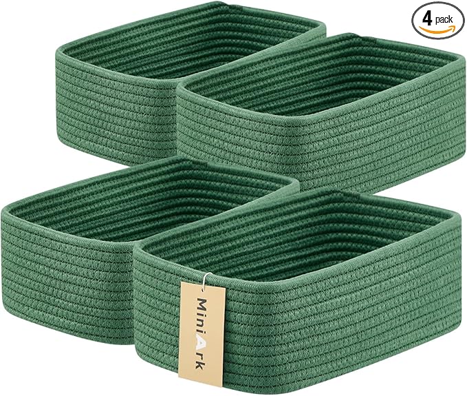 MiniArk Small Storage Baskets for Organizing | Closet Organizer Bins | Shelf Toy Basket | Woven Rope Baskets | Cube Decorativ