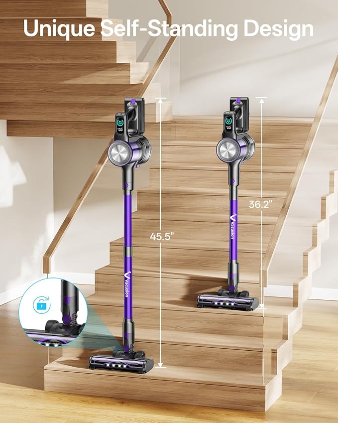 Cordless Vacuum Cleaner, 8-in-1 Cordless Stick Vacuum Cleaner with 3 Suction Modes, Up to 45mins Runtime, Rechargeable, Self-