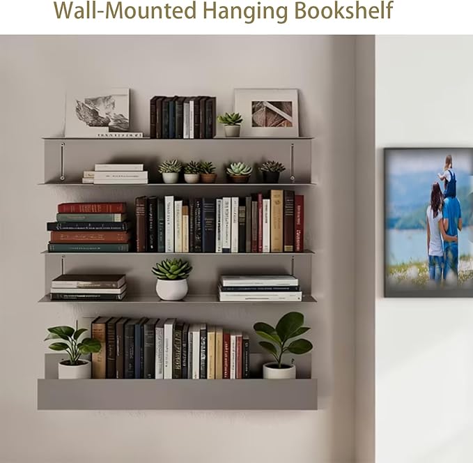 Stainless Steel Floating Shelf Picture Ledge, 23.6 Inch Wall Mounted Display Shelf with Back Guard, Heavy Duty Bathroom & Kit