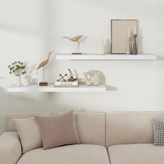 Fun Memories Rustic Floating Wall Shelves, Wall Mounted Wood Storage & Display Shelves for Bathroom, Bedroom, Living Room or 