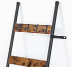 HOOBRO Blanket Ladder, 5-Tier Towel Rack with Hooks, Wall-Leaning Blanket Rack, Decorative Display Ladder Shelf, for Scarves,