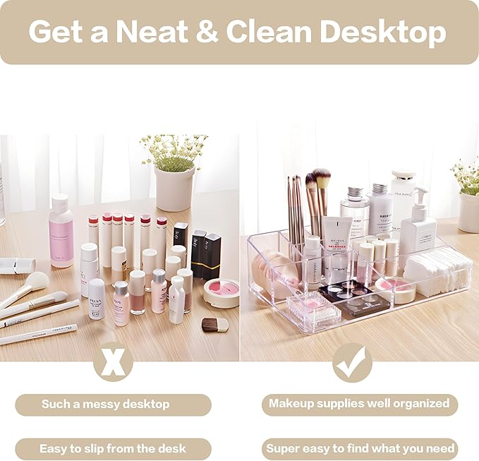 Clear Makeup Organizer, Makeup Brushes Storage Case, Cosmetic Display Case Tray, Tiered Skincare Organizer, Acrylic Lipstick 