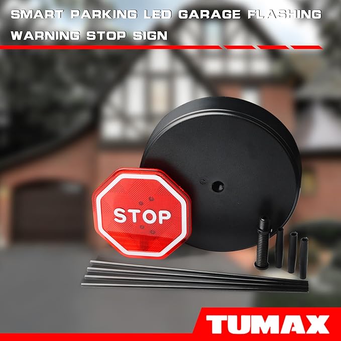 Parking Garage Flashing Stop Sign - Stop Sign, Adjustable Height Parking Assist, LED Garage Car Stop Indicator, 1-Pack