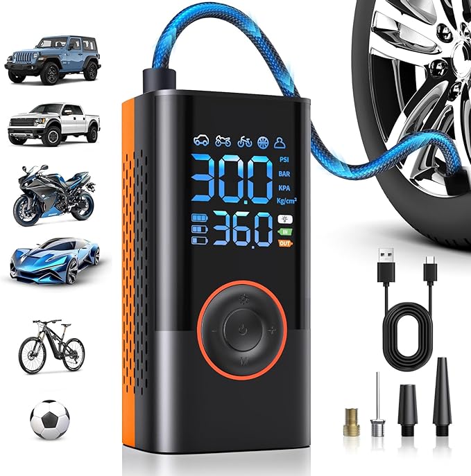 Tire Inflator Portable Air Compressor Cordless Mini Air Pump with Digital Pressure Gauge Inflater 150PSI Fast Inflation (without DC) and Auto Shutoff Function Tires Pump for Cars Motorcycles Bikes