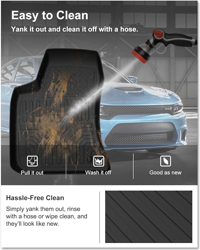 KIWI MASTER Floor Mats for 2011-2023 Dodge Charger RWD/Chrysler 300 RWD, Custom Fit All Weather Car Mats, Heavy Duty TPE Floor Liners, Front & Rear 2 Row, Black