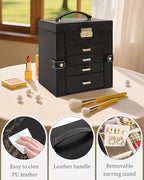 TORIBIO Jewelry Box for Women, Leather Jewelry Organizer with Mirror & Lock, 5-Tier Jewelry Storage Organizer with 4 Drawers 