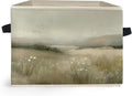 Vintage Rustic Floral Storage Box Bins, Watercolor Wildflower Meadow Collapsible Storage Basket Organizer for Bedroom Laundry