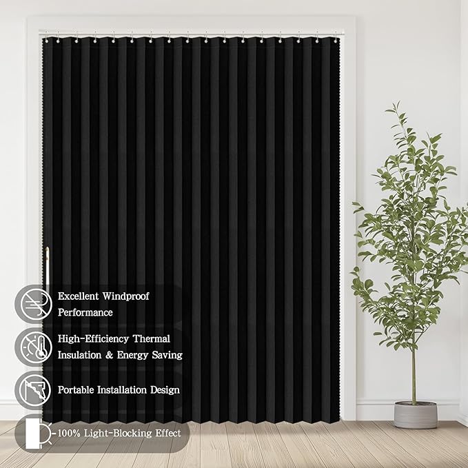 Jilron Accordian Door Curtain, 100% Blackout Folding Magnetic Doorway Curtains,Linen Style Closet Doors,for Room Divider,Priv