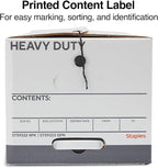 STAPLES Storage & Filing Box, Heavy-Duty with Handles & String-Button Lid, Letter Size Documents, Stackable, 4-Pack, White/Gr