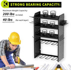 KAFAHOM Power Tool Organizer,Large 8 Drill Holder Wall Mount with 2 Side Pegboards,5 Layer Metal Tool Storage Rack with 12 Ho