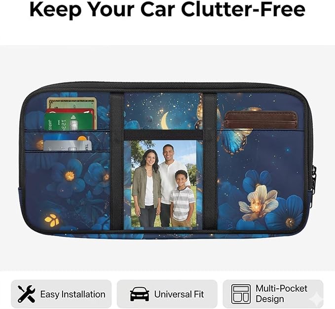 Butterfly Car Sun Visor Organizer Auto Visor Multi-Pocket Storage Pouch Holder for Card Pen Phone Vehicle Visor Net Personal Belonging Pouch