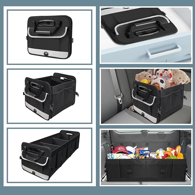 Car Trunk Organizer,Heavy Duty Collapsible 95 L Capacity Car Trunk Storage Organizer,Multi-Compartment Pockets, Adjustable Stra