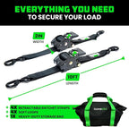 Rhino USA Retractable Ratchet Straps (4-Pack) - 2 Inch x 10 Feet (3,033lb Break Strength) - Heavy Duty Auto Self Retracting Tie Down Straps for Truck, Cargo Trailer, Motorcycle, Rad & More - Black