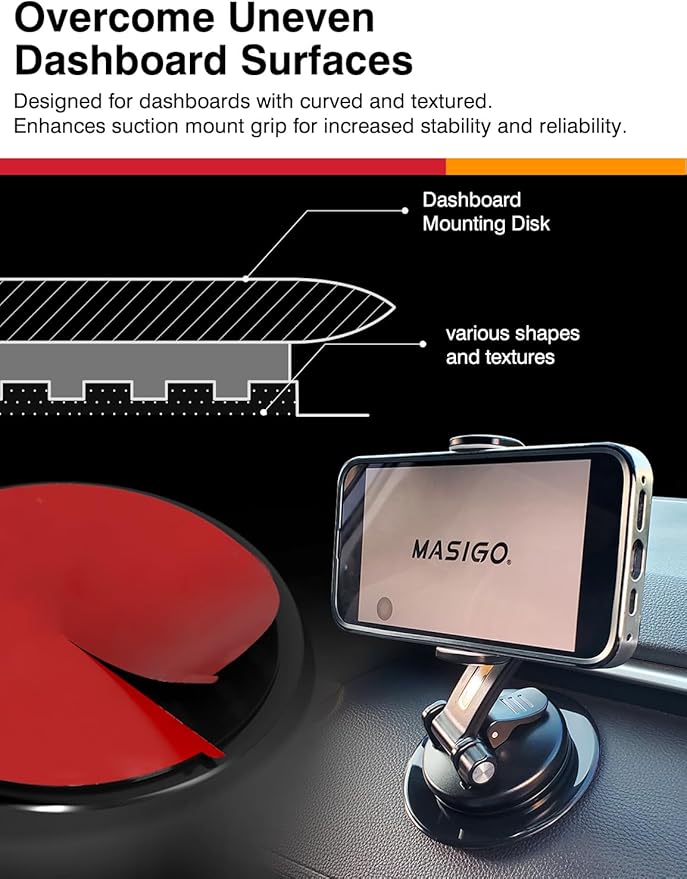 Adhesive Dashboard Mounting Disk Set for Suction Cup Car Mounts – 3.74" (95mm) Wide – Secure Hold for Phone Holders, GPS & Dash Cams – Includes 2 Disks & 2 Replacement Pads