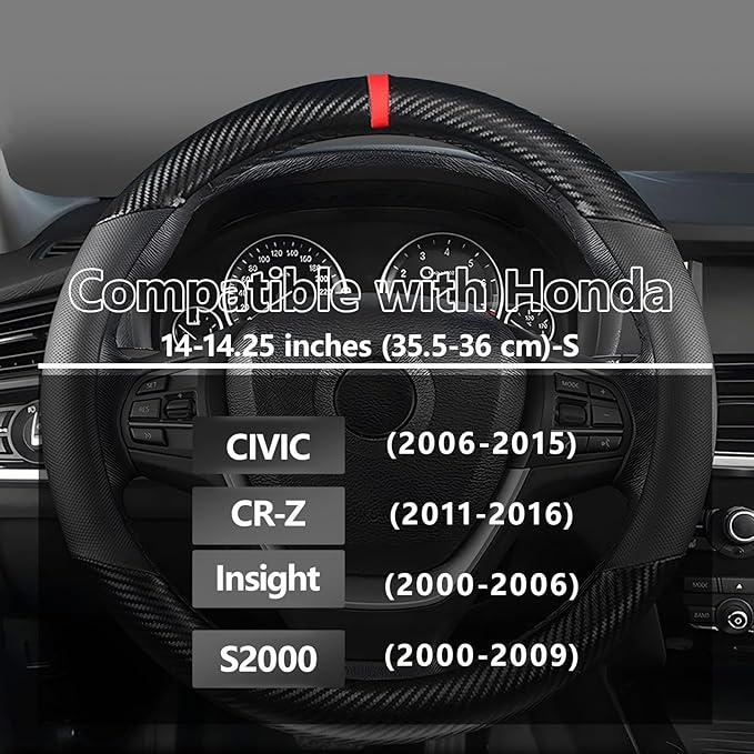 KAFEEK Customized Auto Car Steering Wheel Cover for Honda Civic, CR-Z, Insight, S2000, Small Size 14" - 14.25" Outer Diameter