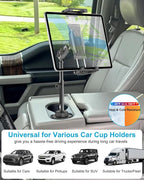 Cup Holder Car Large Tablet Mount, [Up to 15.6"] Metal Adjustable Arm CupHolder Tablet Clip, Heavy Duty Truck Cup Holder for iPad Pro 13 12.9 Air Mini, Galaxy tab, iPhone, 6.1-15.6" Devices