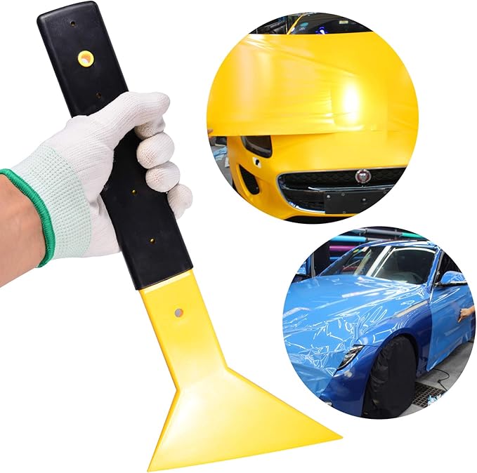 Car Window Tint Squeegee, Long Reach Rubber Handle Plastic Scraper for Car Vinyl Wrap, Graphic Decal, Glass Film