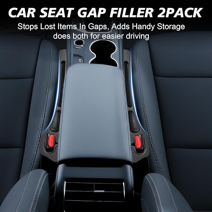 Car Seat Gap Filler 2 Pack, Built-in Storage Slot & Seat Belt Pass-Through Design, No-Readjust Gap Blocker Organizer for SUV Truck Sedan, Universal Fit Car Interior Accessories