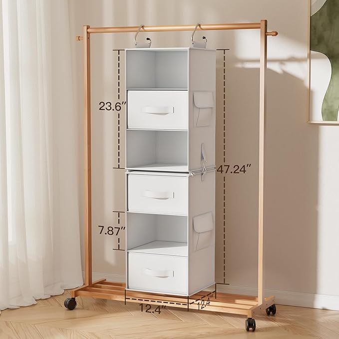 Pipishell 6-Shelf Hanging Closet Organizer with 2 Separable 3-Tier Shelves, 3 Drawers & Side Pockets Closet Organizers and St