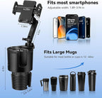Cup Holder Phone Mount for Car, 2-in-1 Cup Holder Expander with Phone Mount, Universal Adjustable Phone Holder Mount, Long Arm & 360° Rotation for All Smartphones
