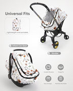 Car Seat Cover Baby Girls, Infant Car Seat Canopy Outdoor, 2 Layers with Mesh and Sun Shade Window for Summer Winter, Easy Ac