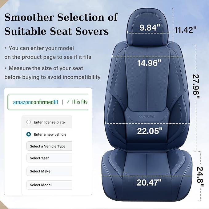 Coverado Seat Covers, Car Seat Covers Full Set, Leather Seat Covers for Cars, Car Seat Protector, Blue Car Seat Covers Front 