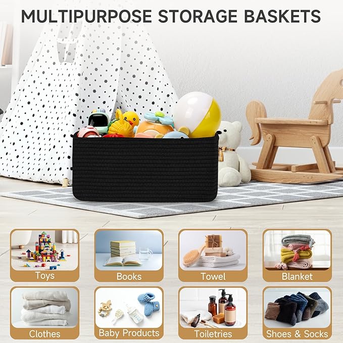 3-Pack Small Storage Baskets for Organizing | Woven Shelf Toy Basket | Rope Baskets for Gifts Empty | Closet Organizer Bins w