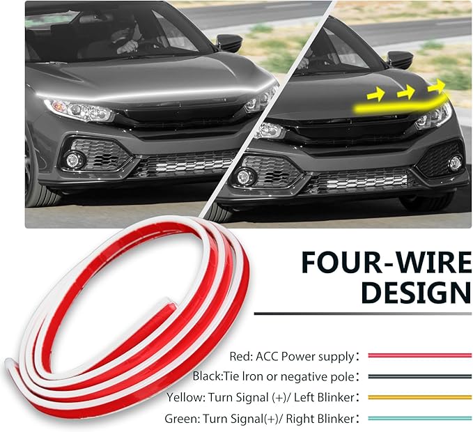 Car Hood Light Strip,White 94.5 Inches Dynamic Car LED Strip Lights,Turn Signal Lamp,Waterproof IP66 DRL Compatible with Chevy Silverado 1500 2500 GMC Sierra 1500 2500 Dodge Ram 1500 2500