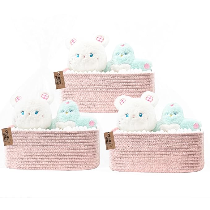 COMFY-HOMI 13" x 8.5" x 5.1"Storage Baskets for Organizing | Cotton Rope Woven Basket | Toy Storage Bin Box | Basket for Shel