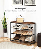 HOOBRO Shoe Rack, 4 Tier Shoe Storage Organizer with 3 Oxford Fabric Shelves and Top Panel, Holds 12-16 Pairs of Shoes for En
