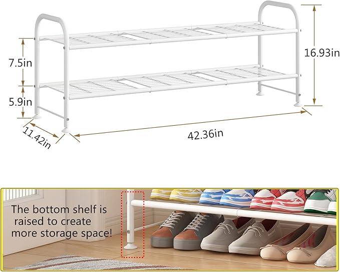 LINZINAR Shoe Rack Long 2 Tier Shoe Storage Organizer Metal Wide Shoe Shelf for Closet Entryway Bedroom 18 Paris Large Capaci