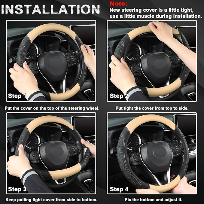 GIANT PANDA Microfiber Leather Steering Wheel Cover for Honda Accord,Civic,CR-V,HR-V,Pilot(Black+Beige-Standard Size)