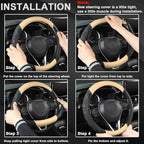 GIANT PANDA Microfiber Leather Steering Wheel Cover for Honda Accord,Civic,CR-V,HR-V,Pilot(Black+Beige-Standard Size)