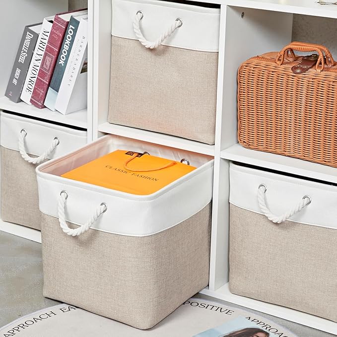 13 x 13 Inch Storage Cubes，6 Pack Cube Storage Bins for Shelves，Fabric Collapsible Storage Bins with Handles, Foldable Storag
