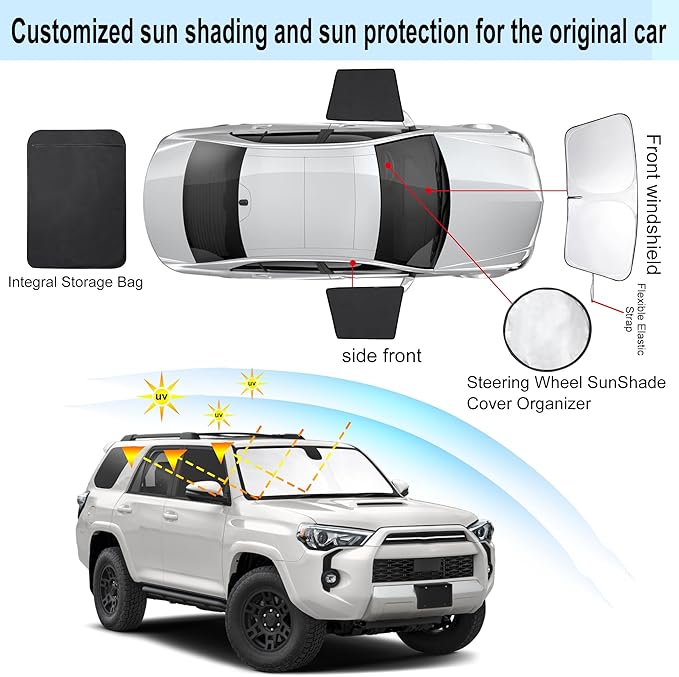 3PCS Car Window Shades Front Windshield Sun Shade Foldable Window Shade Custom Fit for 2017-2024 Toyota 4Runner Accessories Car Shades for Front Windows Anti-UV Rays Block Heat