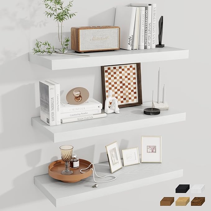 Fun Memories 12 Deep Floating Shelves for Wall | 30W x 12D Large Floating Shelves | 3 Pack Storage Space Wall Mount Shelf for