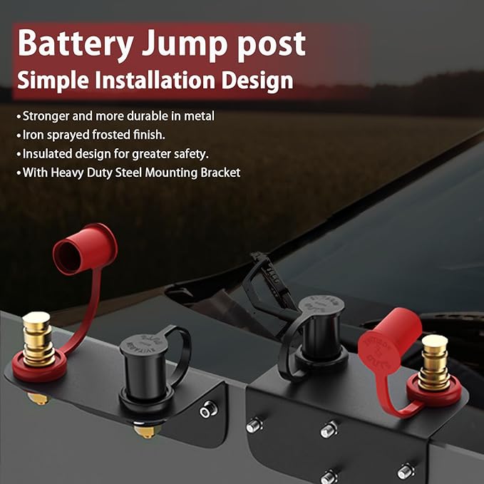Battery Jump Post Kit with 59.06inch Cable and Metal Insulation Mounting Bracket,Outdoor Heavy Duty Remote Battery Charging Posts Battery Terminals Relocation Kit(Side Mount Kit)
