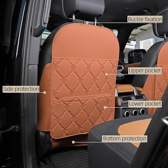Seat Back Protector + Large Capacity Pocket Storage Organizer,Preventing The Impact of Children Stepping on The Seat Backrest (Style B-Brown)