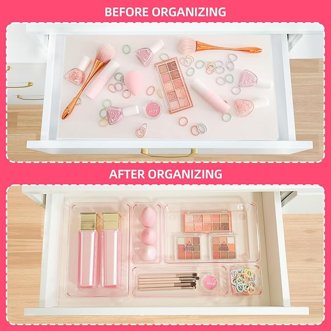 Kitchen Desk Drawer Organizers Storage for Office, Small Acrylic Vanity Trays Makeup Organizer for Drawer Bathroom Plastic Ma