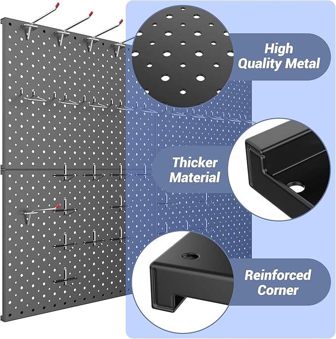 WALMANN 4-Pack 12"x16" Metal Pegboard Panels for Garage, Tool Organizer Pegboard for Pegboard Hooks - Compatible with 1/8" & 