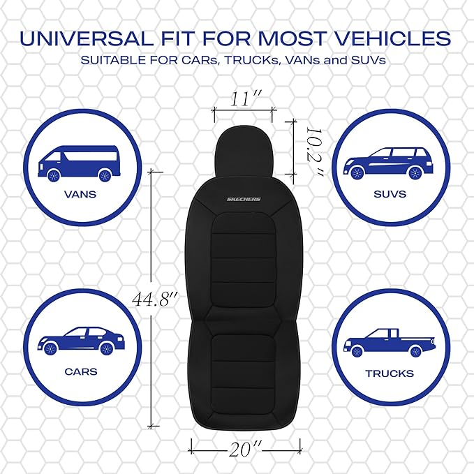 Skechers Memory Foam Car Seat Covers,Thick Cool Touch Fabric Seat Covers Front Seat Covers Airbag Compatible,Automotive Comfo
