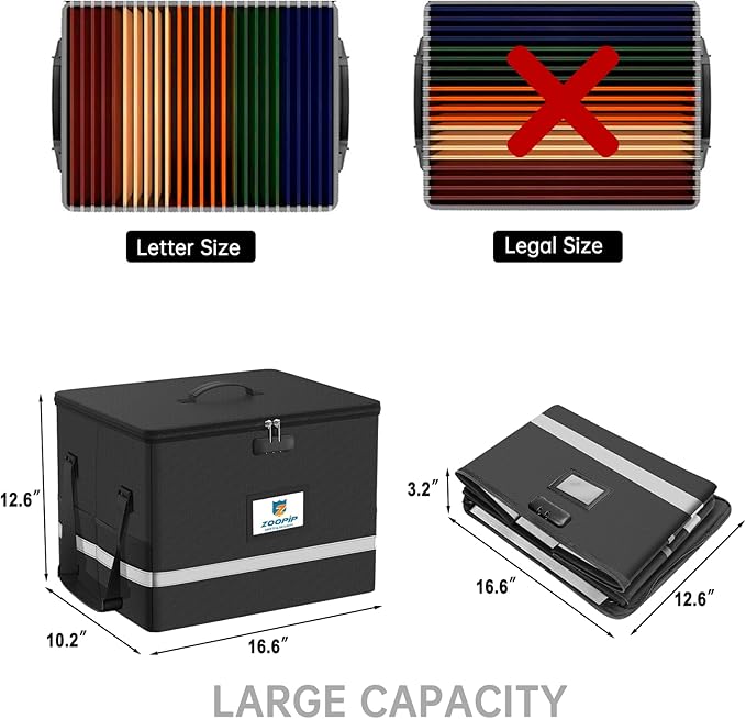 Fireproof File Box with Lock, 5200°F Document Box Storage Organizer, Suitable for Hanging File Folders in Letter Size, Collap