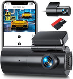 GKU Dash Cam Front and Rear Camera – 4K+1080P Dual Dash Camera for Cars with 64GB SD Card, 5GHz WiFi & App Control, Night Vis
