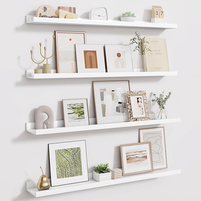 Fun Memories 36 Inch Floating Shelves for Wall - Wall Shelves with Lip Set of 4 - Nursery Bookshelf for Storage - Picture Led